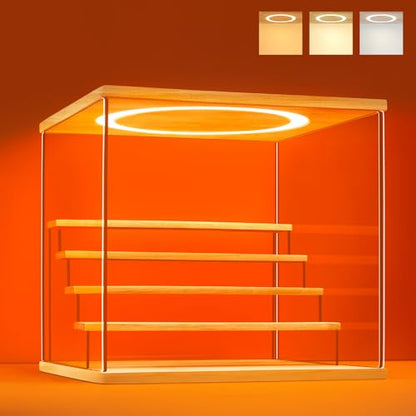 Acrylic Display Case with Adjustable LED Light, 5 Tier Clear Display Box Dustproof Showcase for Action Figures, Collectibles and Mini Toys, Assembly Display Cabinet(Wood 12.5×12.2×11.8in) - color: Wood, size: 5 Tier 12.5×12.2×11.8in