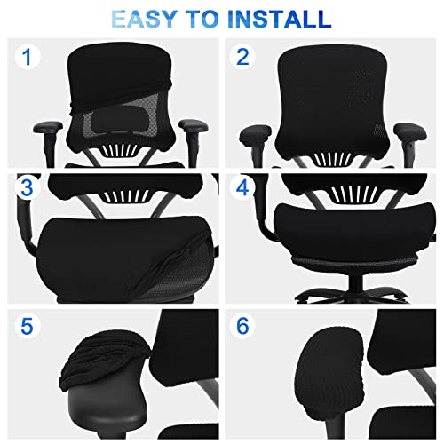Tallew 4 Pcs Office Chair Covers Set Computer Universal Protective Stretchable Chair Seat Covers Desk Armrest Slipcovers Pads Office Cushion Backrest for Rotating (XL,Black) - color: Black