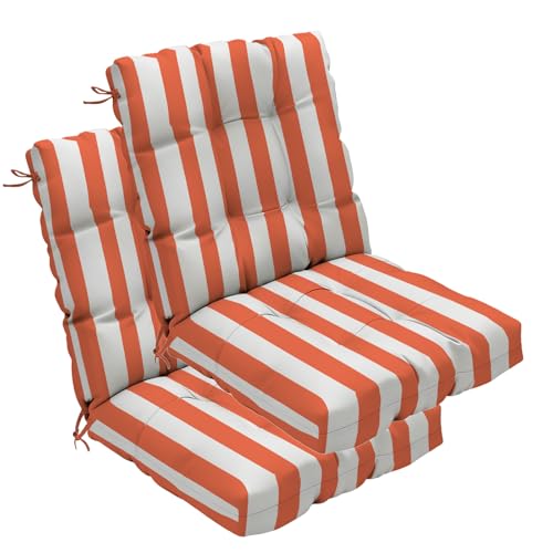 Outdoor Chair Cushions Set of 2, 42x21x4 Inch Patio Cushion for Dining/Rocking Chairs, High Back Soft Seat Pad, Indoor Outside Use, Fade-Resistant & Waterproof, Orange White Stripes - color: Orange White Stripes
