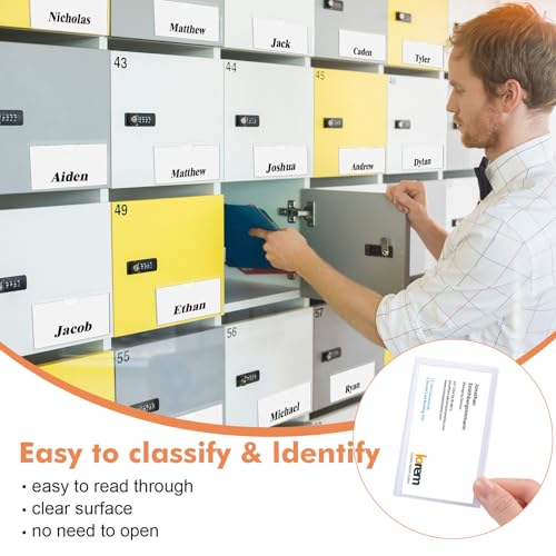 Outus 100 Pcs Index Card Pockets, 2 x 3.75, 3 x 5 Inch Clear Self Adhesive Labels Pocket for Business, Plastic Label Sleeves with Top Open for Organizing Storage Bins Library Card Shelves Scrapbooks - size: 2 x 3.75, 3 x 5 Inch