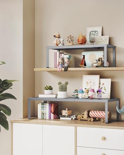 SONGMICS Spice Racks, Set of 2 Expandable Kitchen Countertop Shelves, Small Cupboard Organizers, Metal, Space-Saving Tabletop Shelves, Silver UKCS402FG01 - color: Silver, size: Set of 2