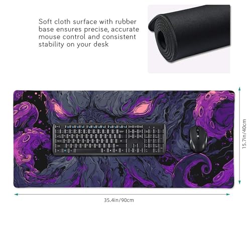 Large Gaming Mouse Pad with Purple Octopus Abstract Art Design, 35.4" x 15.7", for Gaming, Office and Travel - color: octopus