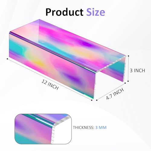 Sezanrpt Acrylic Shelf Riser 12x4.7x3 pack of 2, Iridescent Desktop Rectangular Acrylic Tray Pedestal Stand for Funko Pop Figure, Bags, 12x4.7x3 Inch - color: Iridescent, size: 12x4.7x3 Inch