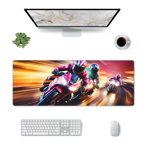 Motorcycle Gaming Mouse Pad, Motorbike Race Sports Large Extended Desk Mat 11.8X 31.5 inches with Non-Slip Base & Stitched Edges, Waterproof Desk Mat for Office, Home, Laptop, Computer Keyboard - color: Motorcycle_13
