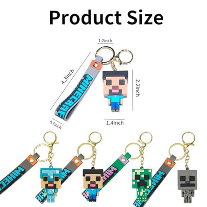 4 Pcs Pixel Keychains for Boys, Game Theme Pendant Keychains, Key ring Purse Backpack Key Accessories Wristlet