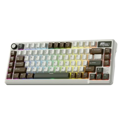 RK ROYAL KLUDGE L75 Gasket Mount Mechanical Keyboard w/Knob/Macro Keys & Touchable Nameplate, Tri-Mode 75% TKL Wireless Keyboard BT/2.4G/USB-C, Hot Swappable, Pro Software, Massive 8000mAh Battery - color: Palm Green, size: Linear Cream Switch