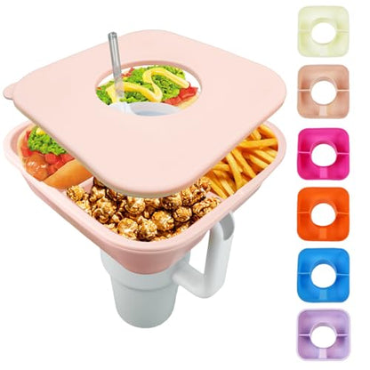 Snack Bowl for Stanley Cup 40 oz Tumbler Snack Tray Reusable Snacks Holder with Lid, Silicone Snack Trays for Stanley Cup Accessories (Light Pink) - color: Light Pink