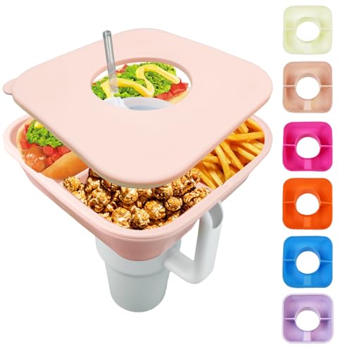 Snack Bowl for Stanley Cup 40 oz Tumbler Snack Tray Reusable Snacks Holder with Lid, Silicone Snack Trays for Stanley Cup Accessories (Light Pink) - color: Light Pink