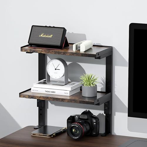 2-Tier Desk Shelf Desk Organization, Wood | Expandable Under Desk Storage Clamp on Desk Shelf Desktop Accessories for Offices Study Rooms and Game Rooms - color: Wood