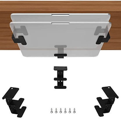 IFCASE 2 Tier Under Desk Laptop Mount, Double Decker Metal Under Desk Shelf Holder for Laptop, MacBook Pro, Keyboard with Anti-Scratch Silicone (Black) - color: Black