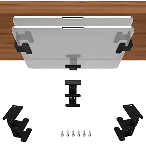 IFCASE 2 Tier Under Desk Laptop Mount, Double Decker Metal Under Desk Shelf Holder for Laptop, MacBook Pro, Keyboard with Anti-Scratch Silicone (Black) - color: Black