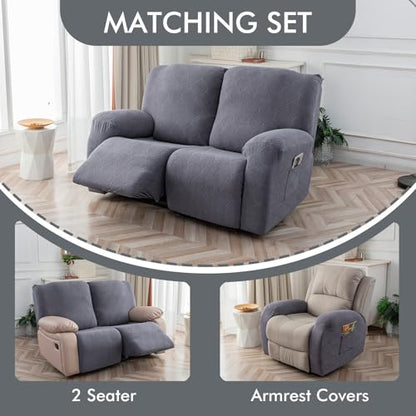100% Waterproof Recliner Loveseat Cover, 2 Pieces Stretch Recliner Sofa Slipcovers Washable Couch Cover Furniture Covers for Pets, Dogs, Kids (Dark Gray, 2 Seater) - color: Dark Gray, size: 48"-62" 2 Seater