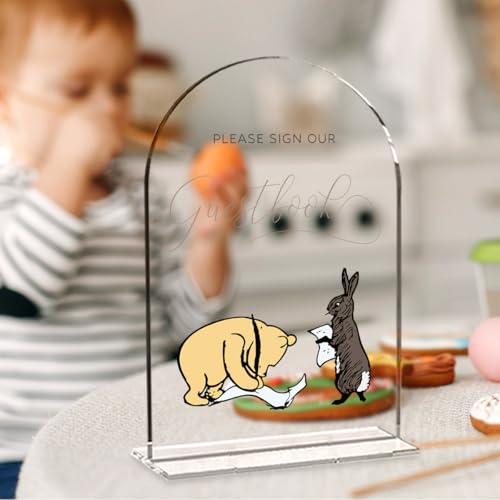 Cute Bear Baby Shower Sign Decor Arch Acrylic 5x7 Inch Sign 11 | Cute Bear Centerpieces Baby Shower & Event Gift Stations Dessert Table Decor - color: BGuestbook2