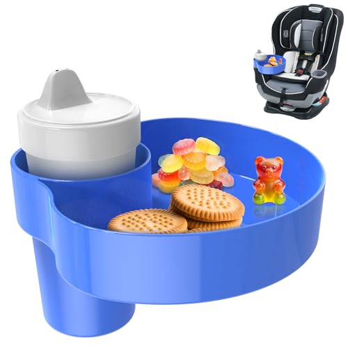 Car Seat Snack Tray: Travel Tray for Kids Carseat Cup Holder with Food Trays, Stroller Snacks Plate for Toddlers, Kid Road Trip Essentials, Blue - color: Blue
