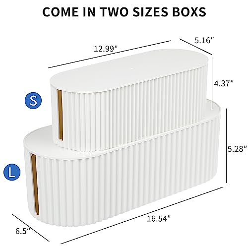 FABROK 2 Pack Cable Management Box, Cord Organizer Box with 20 Cable Ties, Power Strip Storage to Hide Charger Adapter Power Cord Charging Station White (Small+Large) - color: White, size: Small + Large (2 Pack)