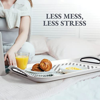 Silicone Nub Rectangular Non-Slip Serving Tray with Easy Grip Handles - Portable Anti-Slip Lap Tray for Dining On Couch or Breakfast in Bed - color: White