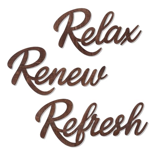 3 Pieces Bathroom Decor Wooden Bathroom Sign,Relax Renew Refresh Sign (Brown) - color: Brown