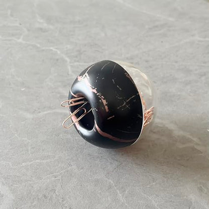 Magnetic Paper Clip Holder, Black Marble Holder with Rose Gold PaperClips 100pcs 28mm(1.1") Cute Office Supplies for Desk Organizer - color: Marbleblack