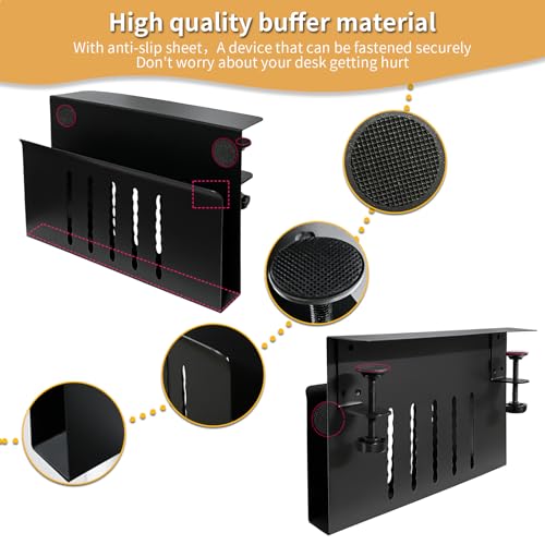 Desk Side Storage, Under Desk Storage, No Drill Steel Hanging Desk Organizer, Laptop Holder, Desk Storage Holder for Office & Home.(Black) - color: black