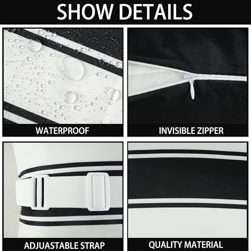 Adabana Outdoor Waterproof Pillow for Chaise Lounge Chair 2 Pack Black and White Stripe Headrest Pillow Lumbar Adjustable Strap for Beach Poolside Patio Office Patio Garden - color: White and Black Stripes