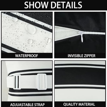 Adabana Outdoor Waterproof Pillow for Chaise Lounge Chair 2 Pack Black and White Stripe Headrest Pillow Lumbar Adjustable Strap for Beach Poolside Patio Office Patio Garden - color: White and Black Stripes