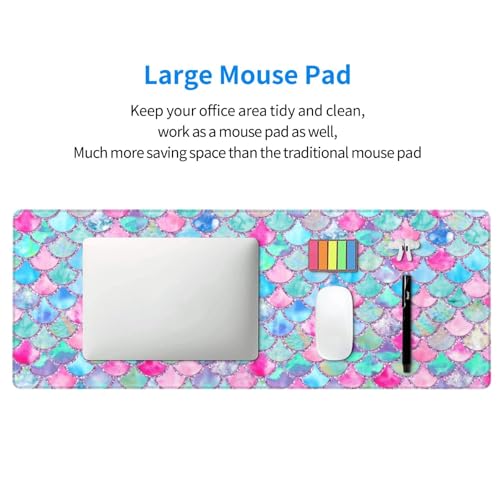 Colorful Pink Blue Glitter Mermaid Scales Mouse Pad Large Gaming Mousepad Non-Slip Rubber Base Keyboard Mouse Mat for Laptop Keyboard Desktop 31.5 x 11.8 inch - color: Blue Pink Glitter Mermaid Scales