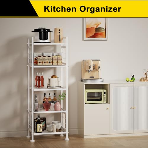 GIOTORENT 5-Wire Standing Storage Shelves, Metal Shelving Unit Pantry Rack for Laundry Kitchen Bathroom Organizer(White) - color: White, size: 12.7D x 16.9W x 53.5H (5Tier)