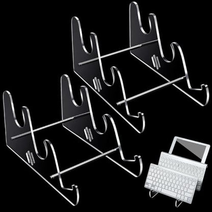 Taiyin Acrylic Keyboard Display Stand Holder Mechanical Computer Stand Shelf for Desk Transparent Acrylic 3 Tier Keyboards Storage Holder Tray for Computer Tablet Picture Frame(2 Pcs)