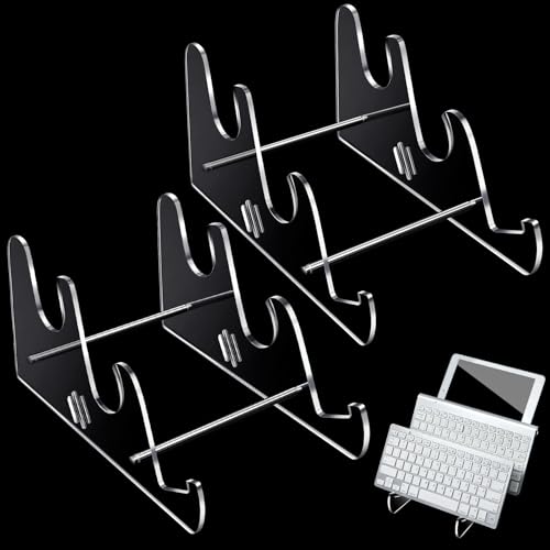 Taiyin Acrylic Keyboard Display Stand Holder Mechanical Computer Stand Shelf for Desk Transparent Acrylic 3 Tier Keyboards Storage Holder Tray for Computer Tablet Picture Frame(2 Pcs)
