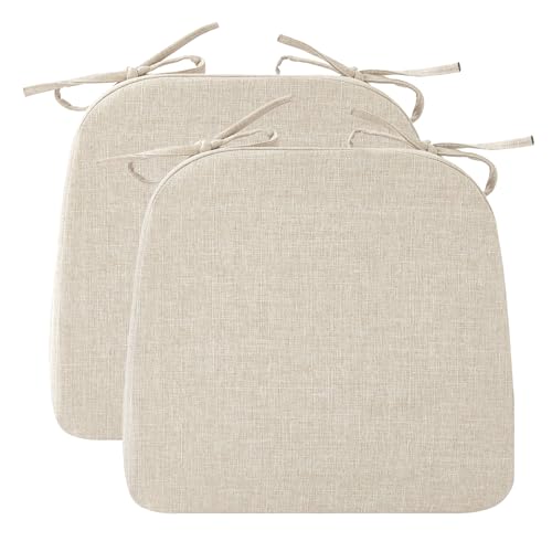 Ruqmuis Chair Cushions for Dining Chairs, 2" Thick Seat Cushions for Kitchen Chairs, D-Shaped Chair Pads with Washable Cover, Ties and Non Slip Backing, 17'' x 16'', Set of 2, Beige - color: Beige, size: 2 Count(Pack of 1)