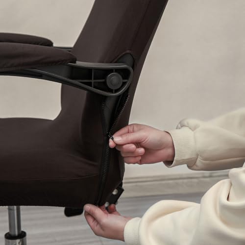Melaluxe Office Chair Cover with Arm Covers - Universal Stretch Desk Chair Cover, Computer Chair Slipcovers (Size: L) - Coffee - color: Coffee, size: Large with Arm Cover