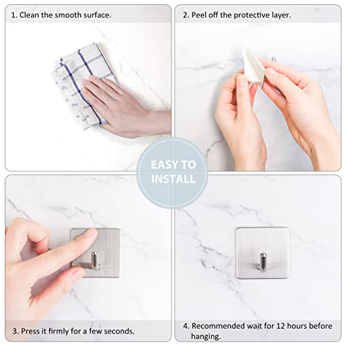 VIS'V Adhesive Hooks for Shower Wall, Heavy Duty, Silver, 4 Pcs | Metal Material, Compact Design, Peel and Stick, 2 Extra Adhesive Strips, for Bathroom Kitchen Livingroom Office RV - color: Silver