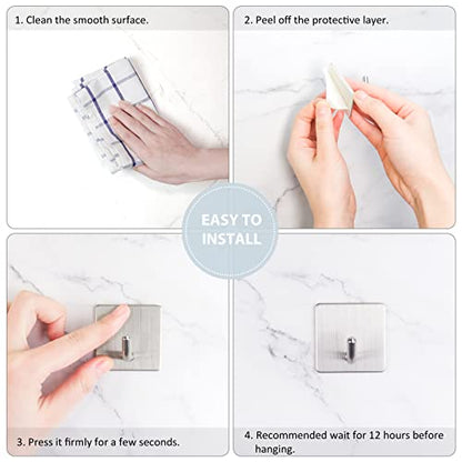 VIS'V Adhesive Hooks for Shower Wall, Heavy Duty, Silver, 4 Pcs | Metal Material, Compact Design, Peel and Stick, 2 Extra Adhesive Strips, for Bathroom Kitchen Livingroom Office RV - color: Silver