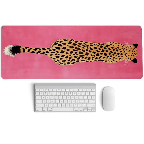 Pink Boho Cheetah Decor Desk Mat,XL Large Bold Leopard Animal Mouse Pad,Vibrant Retro Pop Art Cat Mousepad for Home Office Dorm Desktop Decor,31.5x11.8 Inch - color: Boho Cheetah XL
