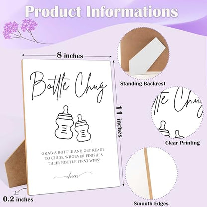 Baby Shower Game Bottle Chug Sign, 8×11 Inches Wooden Sign With Stand, Gender Neutral Tabletop Decor for Gender Reveal Party Decorations, Baby Shower Favor Supplies for Boy Girl-11 - style: Bottle Chug