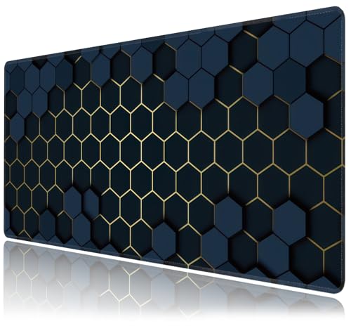 Desk Mat, Hexagon Gold Honeycomb XXL 35.4"x15.7"Large Gaming Mouse Pad, 3mm Thick Gaming Keyboard Pad,Desk Pad Non-Slip Rubber Base with Stitched Edges for Office Game Home Decor - color: Hexagon Gold Honeycomb