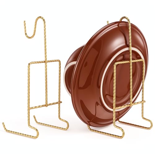2 Pcs Tea Cup and Saucer Display Holder Spiral Style Metal Saucer Organizer Plate Coffee Mug Hanger Stand Tray Easel Holder Storage Rack for Afternoon Tea Party (Gold)