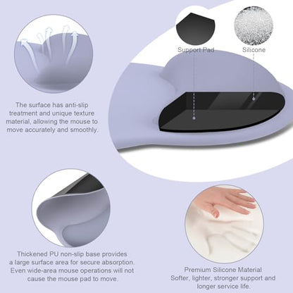 MOSISO Wrist Rest for Keyboard Mouse Pad Set, Large Gaming Deskpad&Circle Curved Mousepad&Keyboard Wrist Rest&Coaster, Ergonomic Non-Slip Mousepad&Easy Typing Pad with Silicone Lining, Lavender Gray - color: Lavender Gray