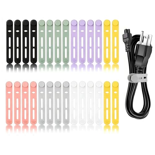 Silicone Cable Ties Reusable, Multipurpose Cable Management Organizer, Adjustable Fastening Cable Straps with Locking Buckles, High Elasticity Cord Organizer, Travel Essentials, 7 Colors - color: 7 Colors-3.2in-28pcs