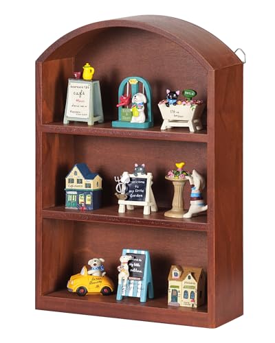 9"x13.5" Vintage Small Arched Trinket Display Shelf Shadow Box | Fully Assembled, Wooden Shelf for Wall or Desk, For Collectibles, Knick Knacks, Mini Figurines, Perfumes & Crystals - color: Brown