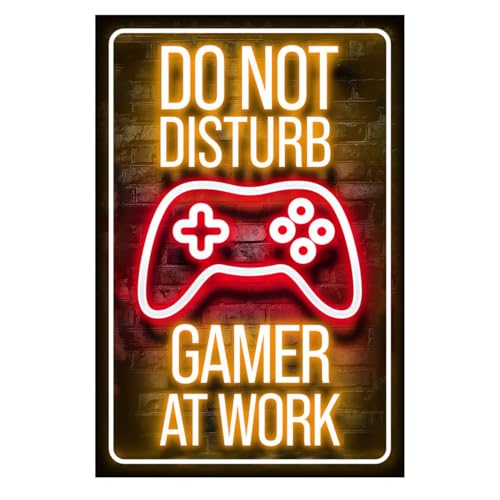 12×8 Inch Neon Aluminum Gamer Sign Boys Teen Room Accents | retro merch,video novelties,arcade collectibles,male posters,hobby trinkets - color: PM321002, size: 12" x 8"