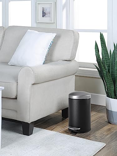 SunnyPoint 4.5 Liter(1.2 Gallon) Round Trash Can with Plastic Inner Bucket; Bathroom, Office, Kitchen and Bedroom Step On and Slow Close (BLK+SN) - color: BLK+SN, size: Small