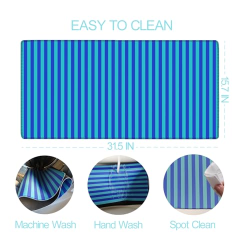 Blue Teal Striped Desk Mat Cute Pastel XXL Large Gaming Mouse Pad Desk Pad Kawaii Aesthetic Home Office Decor Cozy Keyboard Laptop Computer Mat - color: A6- Blue Teal
