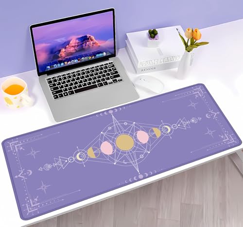 Pastel Purple Moon Phase Desk Mat Cute, Goth Witchy Celestial Large Gaming Mouse Pad, Extended Mousepad Desk Pad for Women Gamer Office, Computer Accessories, Tarot Alter Mat, 31.5 X 11.8 in - color: Pastel Purple Moon Phase