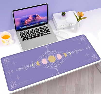 Pastel Purple Moon Phase Desk Mat Cute, Goth Witchy Celestial Large Gaming Mouse Pad, Extended Mousepad Desk Pad for Women Gamer Office, Computer Accessories, Tarot Alter Mat, 31.5 X 11.8 in - color: Pastel Purple Moon Phase