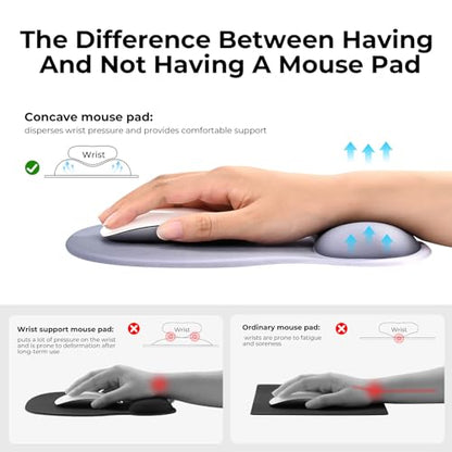 EooCoo Ergonomic Mouse Pad with Gel Wrist Rest Support Middle Concave Design, Relieve Wrist Pain Mousepad, Non-Slip Base for Laptop, Computer, Office Desk Accessories, Carpal Tunnel Syndrome Grey - color: Grey