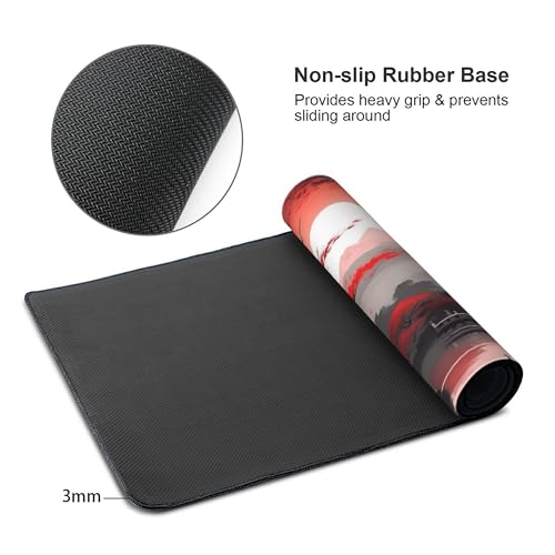 Large Gaming Mouse Pad, Red Japanese Pagoda Design with Cherry Blossoms, 35.4x15.7 Inches, Non-Slip Rubber Base, Stitched Edges, Desk Mat for Gaming and Office - color: Red Tower