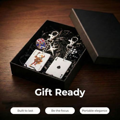 Novelty Poker and Billiards Keychain Keychains - Dice Pearl Bow Charm, Accessory for Backpacks, Purses, and Car Keys - color: Playing Card Dice Keychain