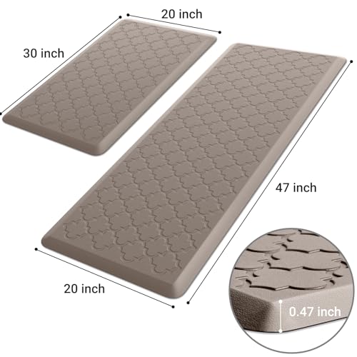 Kitchen Mat [2 PCS] Cushioned Anti-Fatigue Floor Mat Water Resistant Non-Skid Kitchen Mats and Rugs Ergonomic Comfort Foam Kitchen Rugs Standing Mat for Floor Office Sink (Khaki,20"x30"+20"x47") - color: Khaki, size: 20"x30"+20"x47"