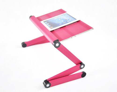 Adjustable Vented Laptop Table Stand Lapdesk Portable Bed Tray Tablet Book Stand Push Button Joints up to 17" (Pink)